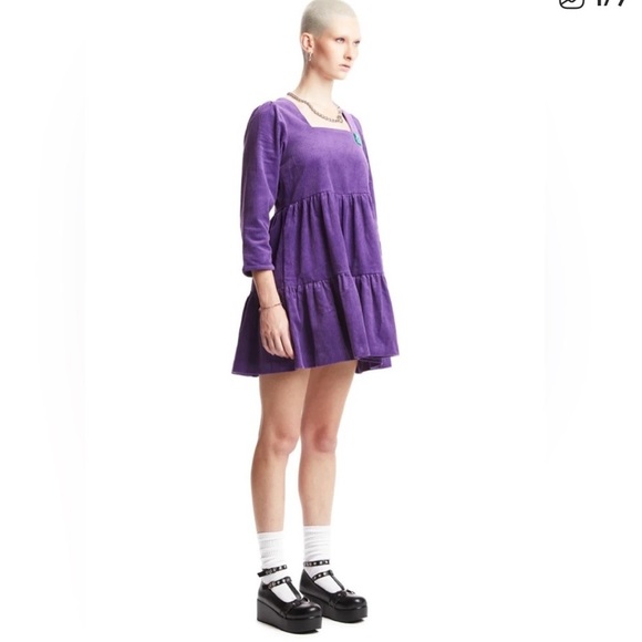 Teddy Fresh Corduroy Square Neck Tiered Mini Dress - Picture 2 of 13